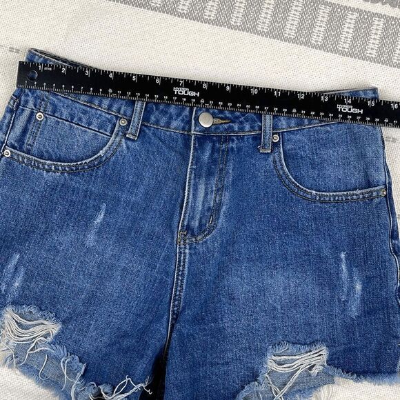 Gianni Bini Shorts Women's 28 Distressed Cutoff Frayed Hem Denim Blue Boyfriend - Picture 3 of 9